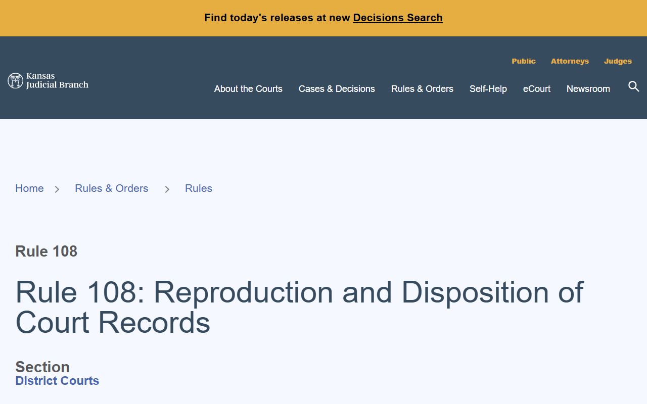 Saline County Clerk of the District Court Kansas Rule 108 records source
