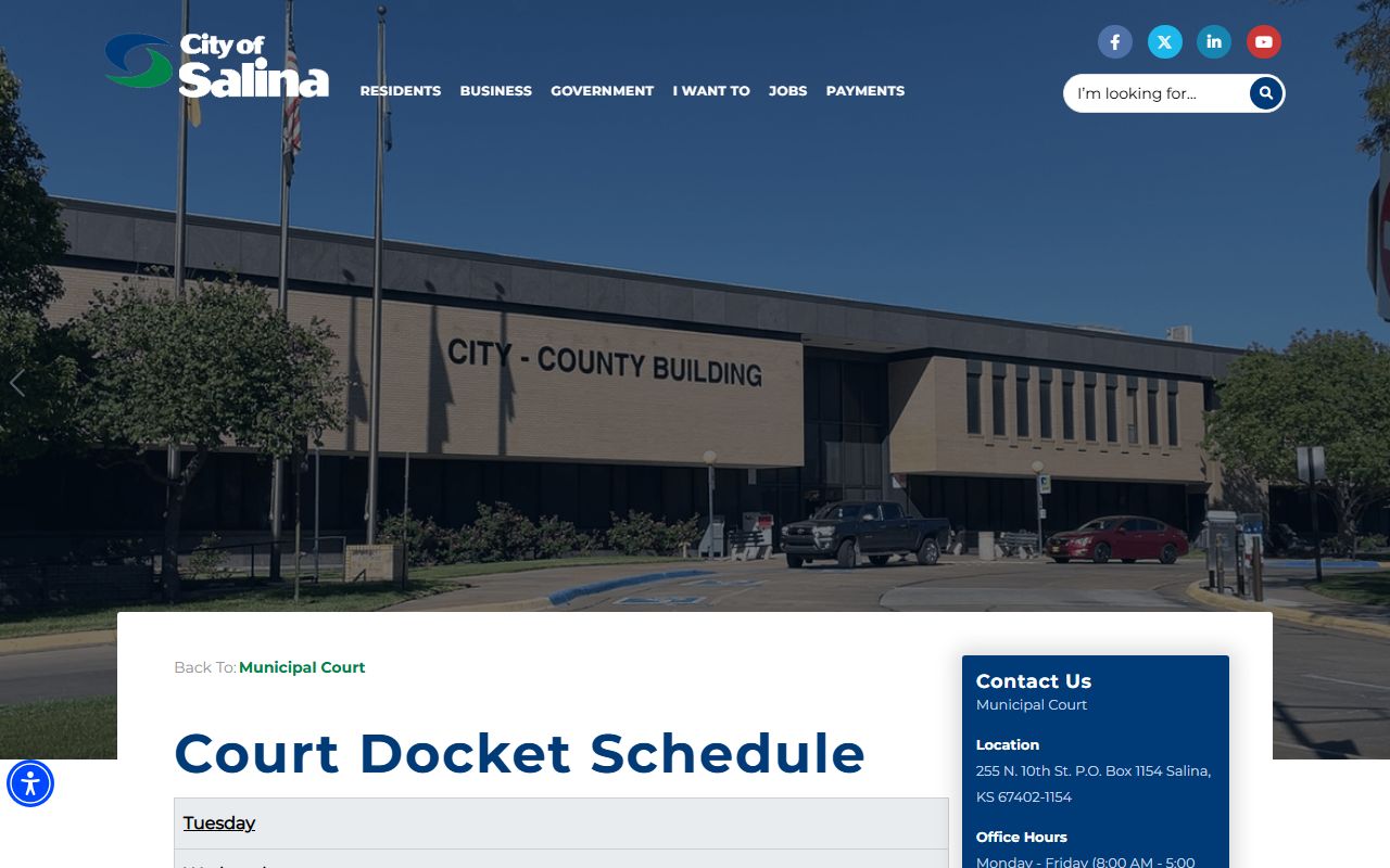 Saline County court dockets Salina Municipal Court docket schedule
