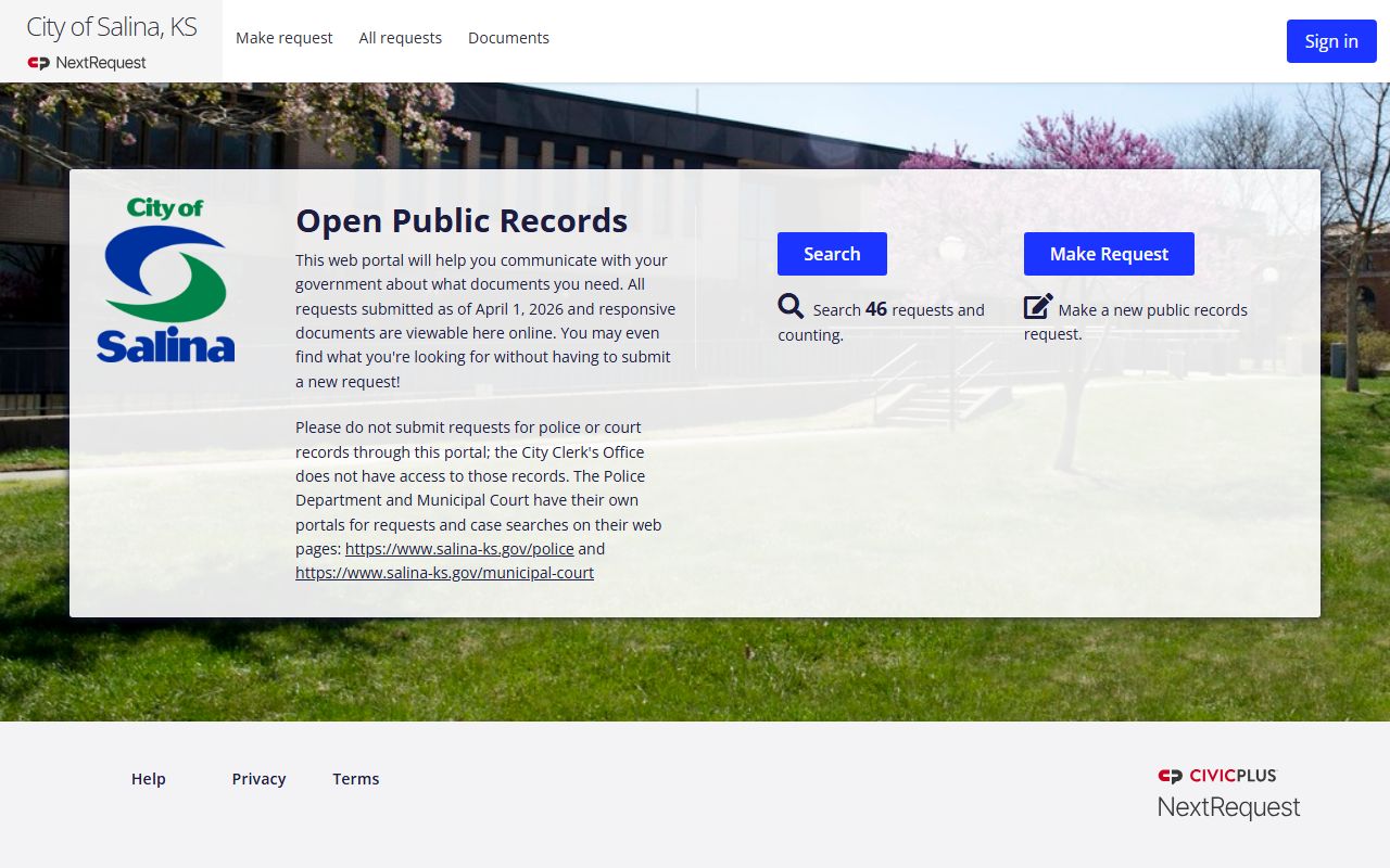 Saline County court records City of Salina NextRequest public records portal