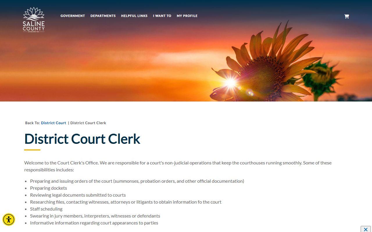 Saline County court records Clerk of the District Court services page