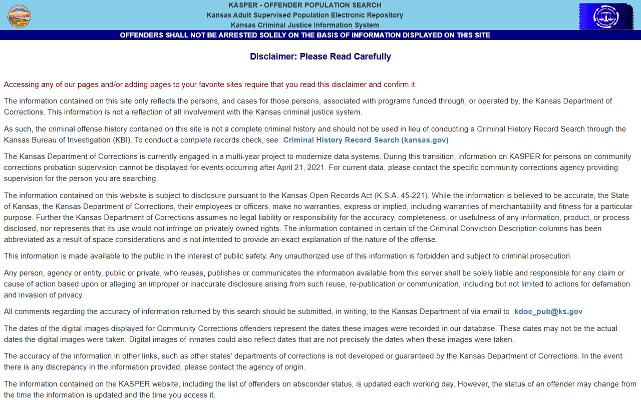 Saline County criminal court records Kansas KASPER offender search