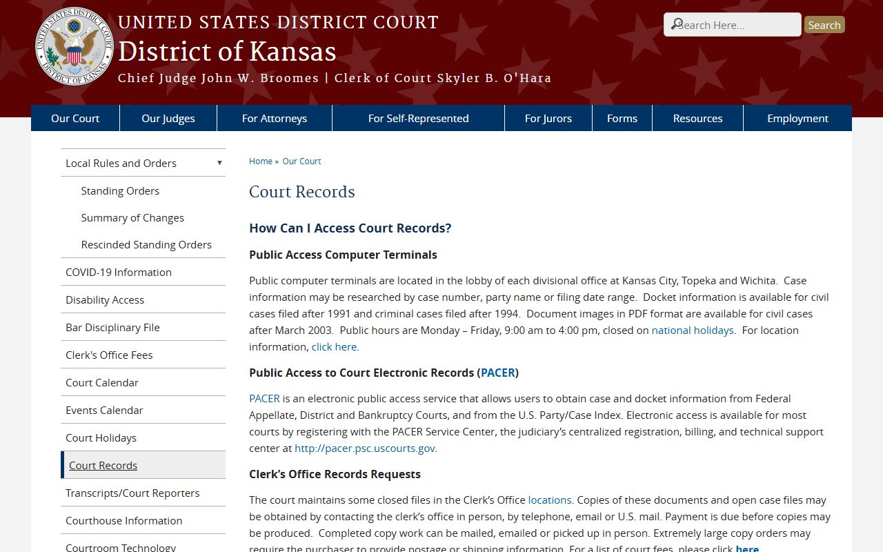 Saline County federal court records District of Kansas access