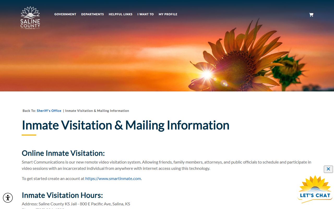 Saline County inmate records visitation and mail page