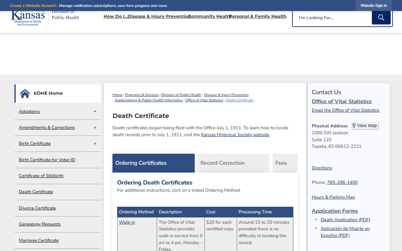 Saline County divorce records KDHE divorce certificate page