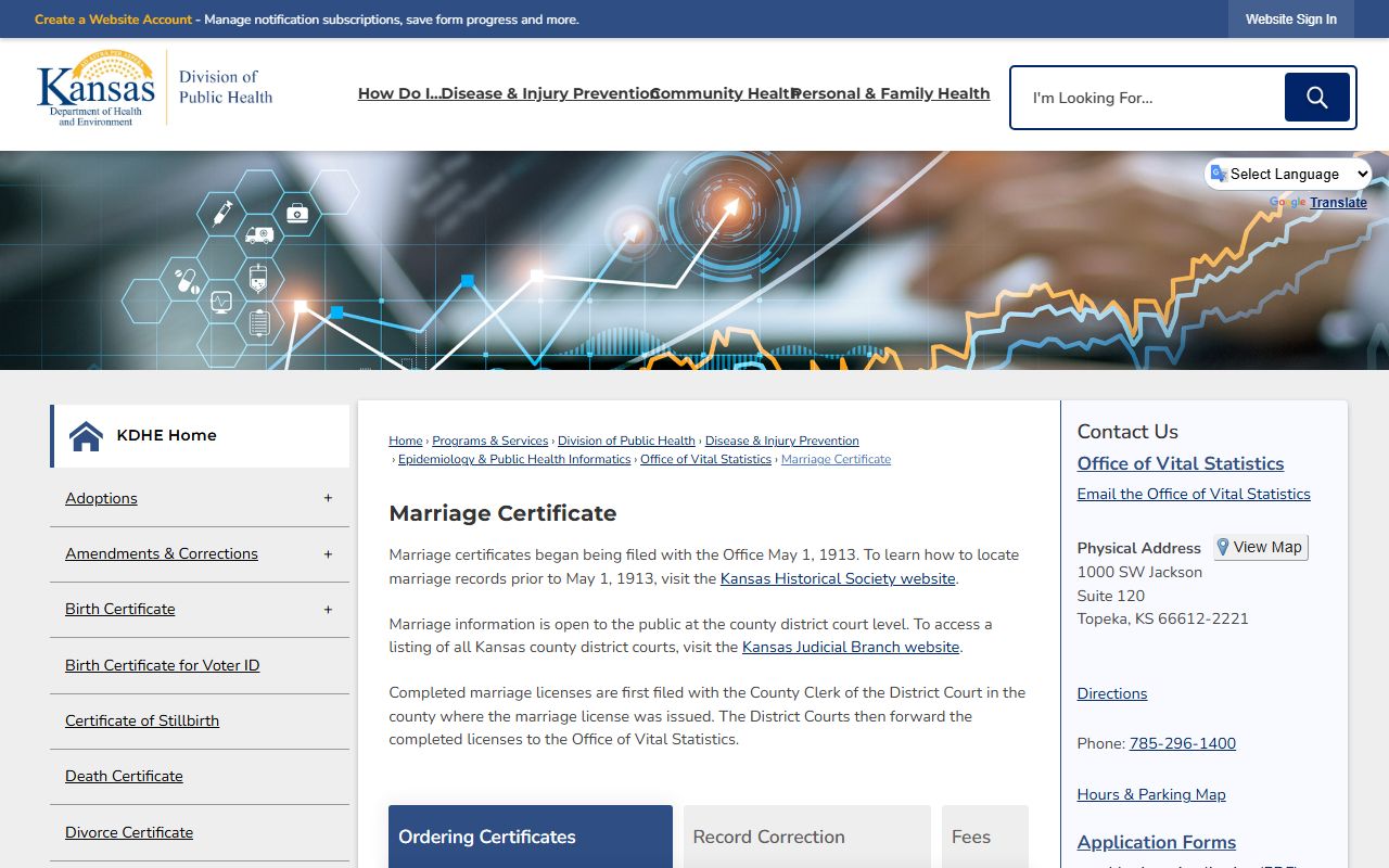 Saline County marriage records KDHE marriage certificate page