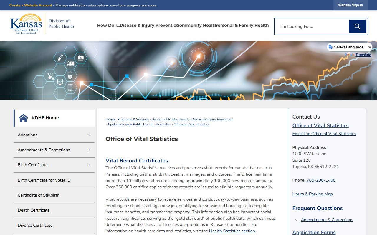 Saline County marriage and divorce records KDHE vital statistics page