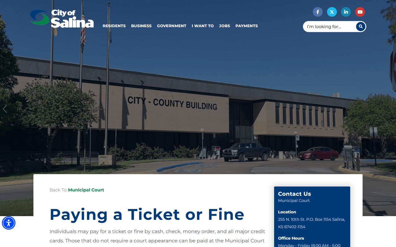 Saline County traffic court records Salina Municipal Court payment page