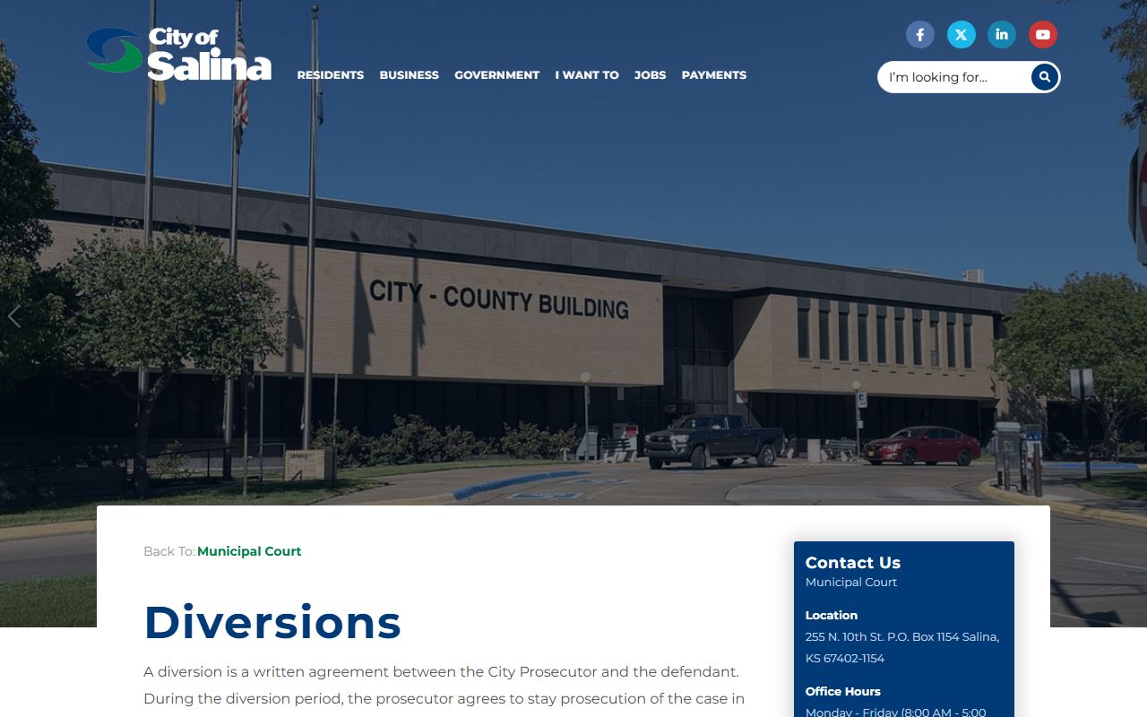 Saline County traffic court records Salina Municipal Court diversion page