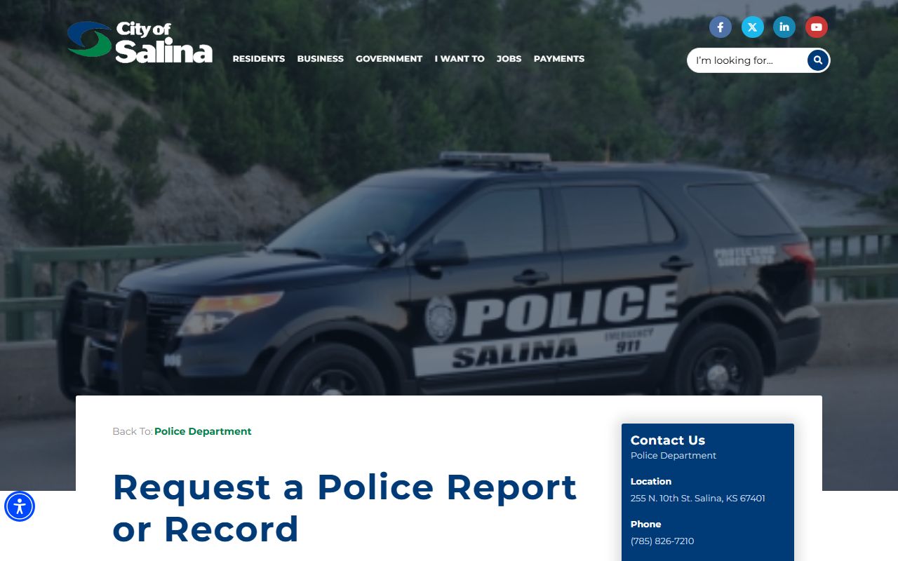 Saline County warrant records Salina police records request page