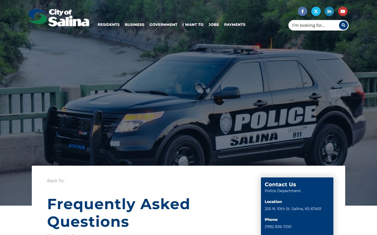 Saline County warrant records Salina Police Department FAQ page