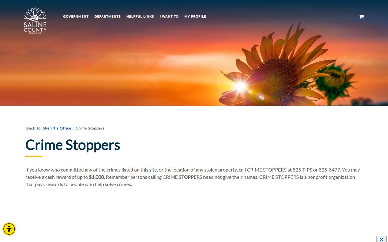 Saline County warrant records Crime Stoppers page